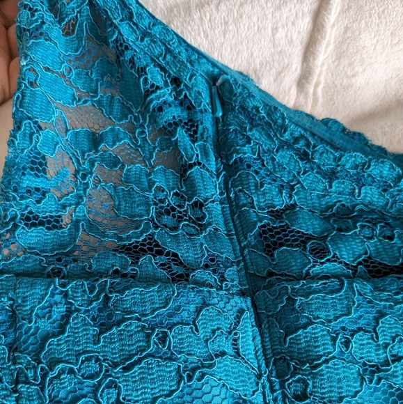 Teal Blue Asymmetrical Maxi Dress - Picture 3 of 4